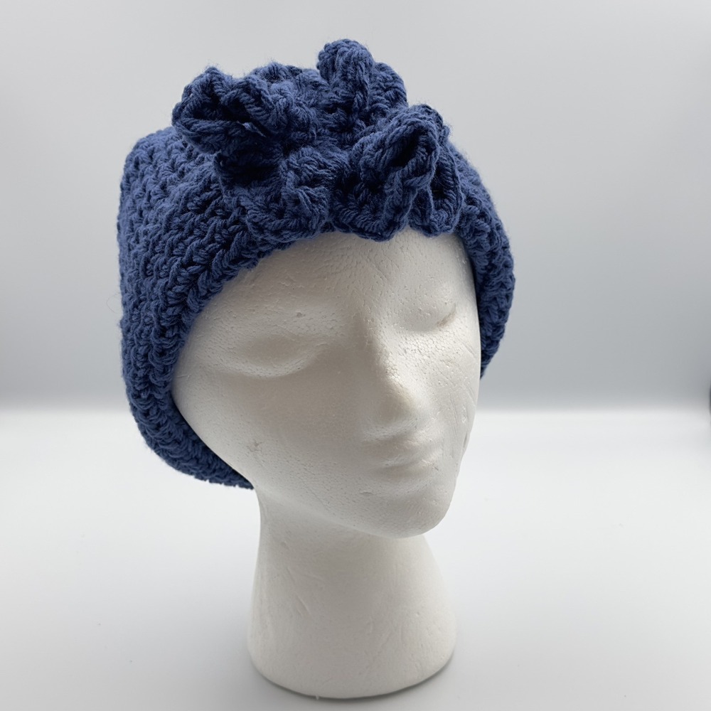 Crochet Handmade Woman's‎ Blue Flower Hat Folded Up